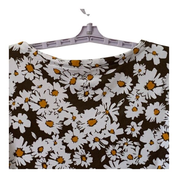 Croft and Barrow Blouse XL Brown White Daisy Print Cotton 3/4 Sleeve T-Shirt - Picture 6 of 8